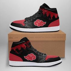 Akatsuki Shoes Jd Sneakers Naruto Fan Gift Idea Akatsuki Shoes, Naruto Shoes, Air Jordan High, Sneakers Air Jordan, Anime Shoes, Air Jordan Sneakers, Shoe Design, Jordan Sneakers, Shoes Sport