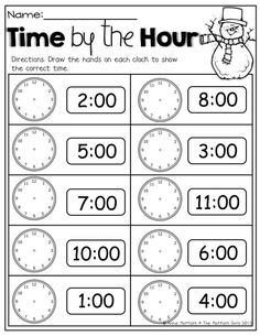 the time by the hour worksheet for students to practice numbers and counting skills