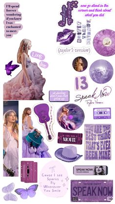 a collage of purple and white images