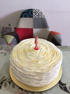 a birthday cake with a single candle on top