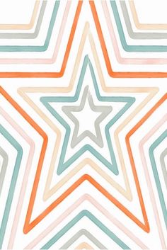 an abstract star pattern in pastel colors on a white background with orange and blue stripes