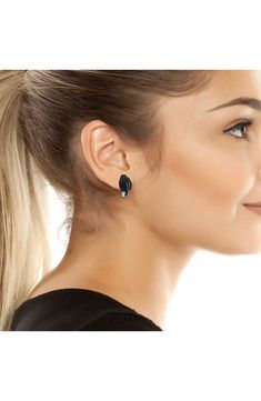 Accessorize in glam style with these signature eagle-head stud earrings accented with faceted pavé crystals. 1/2"W x 3/4"L Titanium post back Blacktone plate/glass/cubic zirconia Imported Glam Style, Eagle Head, Stone Studs, Fabric Gift Bags, Glam Fashion, Kurt Geiger, Keep Jewelry, Fabric Gifts, Cubic Zirconia