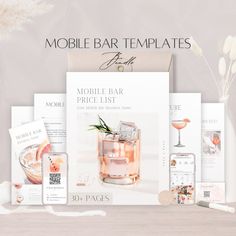 the mobile bar templates are displayed on a table