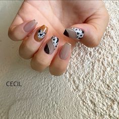 Grey Cow Print Nails, Highland Cow Nail Art, Jungle Nails, Chocolate Cow, Cruise Nails, 2023 Nail