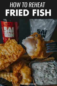 fried fish on a plate with dipping sauce