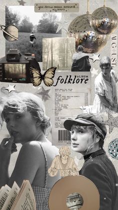 the collage has many different pictures and words on it, including an image of a woman