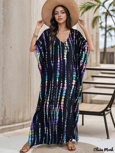 Olivia Mark - Chic Printed Beach Cover-up: Resort Beach Dress with Bikini Cover and Sun Protection Beach Kaftan, Beach Kimono, Resort Beach, Beach Coverup Dress, Beach Wear Outfits, Vacation Dresses, Kaftan Dress, Beach Covers, Long Sleeve Bodycon