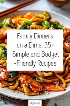 a white plate topped with stir fry noodles covered in sauce and broccoli next to chopsticks