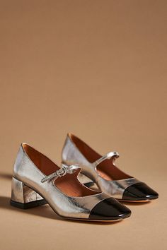 Leather upper, insole Rubber sole Plastic heel Buckle styling Imported | Colorblock Mary Jane Heels by Vicenza in Silver, Women's, Size: 37, Leather/Plastic/Rubber at Anthropologie Silver Mary Janes, Silver Mary Janes Outfit, Mary Janes Heels, Mary Janes Outfit, Couture Heels, Pumps Outfit, Thrift Inspo, Plastic Heels, Hijabi Outfits