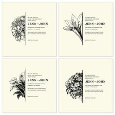 four wedding cards with flowers on them