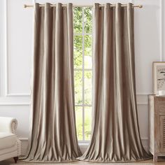 PRICES MAY VARY. PACKAGE INCLUDING:2 panels of W52" x L90" (132cm x 228cm) with 8 silver anti-rust grommets (1.6 inch inner diameter) LUXURY VELVET CURTAINS:Curtains are made of soft luxury thick velvet fabric, with smooth touch feeling and beautiful drape sense. curtains can bring more luxurious look to the home and suitable for decoration. BLACK OUT:These classic velvet blackout curtains block out 70-80% sunlight and UV rays ,fabric can block most of sunlight but allow the gentle light enters Living Room Taupe, Velvet Curtains Living Room, Taupe Curtains, Block Out Curtains, Luxe Bedroom, Thick Curtains, Gold Curtains, Curtains For Bedroom, Drape Panel