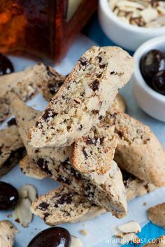 an assortment of cookies and raisins on a table