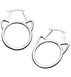 pair of cat shaped hoop earrings with ears on each ear, isolated against white background