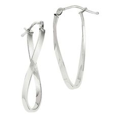 Daze your style with these twisted design hoop earrings crafted in 10 karat white gold. These 27.6x10.59mm hoop earrings are secured with wire and clutch closures. Change the look of any outfit instantly with these eye-catching earrings. Metal Weight: 1.11 grams Jewelry Type: Fine Earring Type: Twisted Hoop Earrings Gender: Women's Closure: Saddleback Metal: Gold Gold Karat: 10 Karat Metal Color: White Dimensions: 27.6mm x 10.59mm, 2.2mm thick Lightweight Your item arrives in a complimentary gre Modern Twisted Jewelry For Everyday, Modern Twist Polished Earrings For Formal Occasions, White Gold Hoop Earrings With Modern Twist, Modern Twist White Gold Hoop Earrings As Gift, Modern Twist Hypoallergenic Hoop Earrings, Modern Twist Small Hoop Hypoallergenic Jewelry, Hypoallergenic Small Hoop Jewelry With A Modern Twist, Modern Twisted Jewelry With Polished Finish, Modern Twist Hoop Earrings As Gift With Polished Finish