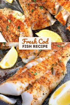 fish with lemons and parsley on the side in a frying pan text overlay reads fresh cold fish recipe