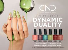 CND Fall 2024 Dynamic Duality Introducing the CND™ Dynamic Duality Fall 2024 collection! Featuring six vibrant new shades, this lineup blends the timeless beauty of earth's elements with futuristic AI vibes. Celebrate the best of both worlds with CND™’s captivating nail colors. CND Shellac is a designed with a unique soak off gel polish formula that is currently making it the best selling gel in the world. The Shellac gel will cure beautifully under UV lamps and will last for up to 2 weeks. The Cnd Fall Nail Colors, Cnd Shellac Colors 2024 Fall, Cnd Shellac Colors 2024, Cnd Shellac Colors Winter, Cnd Shellac Colors, Cnd Colours, Cnd Shellac Nails, Simple Lettering, Shellac Colors