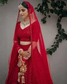 The Ultimate Guide To Crimson Bridal Outfits - Pyaari Weddings Brides In Red Lehenga, Ethenic Wears, Lehenga Designs 2023, Shadi Ideas, Punjabi Lehenga, Red Suits, Red Bridal Lehenga, Barbie Dollhouse