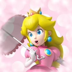 the princess peach is holding an umbrella