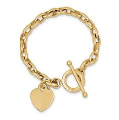 This 14kt yellow gold engravable heart toggle bracelet in 7.5” long and is a perfect personalized gift. Engrave the heart with your initials or those of a loved one! Choose from computer, laser or hand engraving. This 14kt yellow gold bracelet weighs approximately 10 grams. Toggle Bracelet, Fine Jewelry Bracelets, Yellow Gold Bracelet, Fine Jewelry Gift, Polish Jewelry, Gold Heart, Selling Jewelry, Heart Charm Bracelet, Heart Of Gold