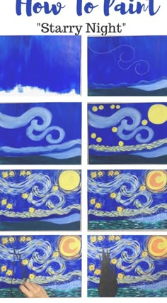 how to paint starry night with blue and yellow colors