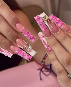 Freestyle Nails, Lily Nails, Hello Nails, Long Acrylic Nail Designs, Pink Ombre Nails, Colored Acrylic Nails, Long Acrylic Nails Coffin, Really Cute Nails