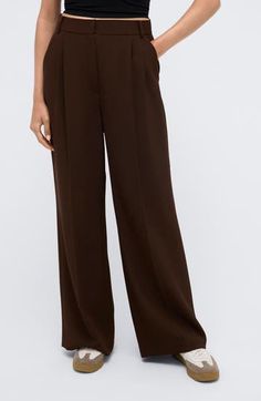 A breezy wide-leg silhouette lends runway-worthy movement to these pleated pants in a chocolaty hue with a high-rise silhouette. 32" inseam; 18" leg opening Zip fly with hook-and-bar closure Front slant pockets; back welt pockets 94% polyester, 6% elastane Dry clean Imported High Waist Wide Leg Pants, Pleated Pants, Kenneth Cole, Welt Pockets, Bottoms Pants, Leg Pants, Wide Leg Pants, Womens Bottoms, High Waist