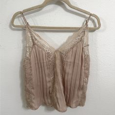 Has Adjustable Straps! Never Worn. Chic Pink Camisole With Lace Trim, Chic Pink Lace Trim Camisole, Pink Feminine Camisole For Night Out, Feminine Pink Camisole For Night Out, One Shoulder Ruffle Top, H&m Blouse, Bodycon Tops, Velvet Crop Top, Lace Cami