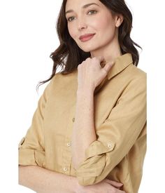 Discover the timeless charm of the LAUREN Ralph Lauren® Petite Linen Roll Tab-Sleeve Shirt, a must-have addition to your closet. Boasting a classic pointed collar and long roll-tab sleeves with buttoned barrel cuffs, this shirt offers a personalized fit for your comfort. With its buttoned front closure and lightweight linen fabric, you'll enjoy a stylish and breathable ensemble..Relaxed fit..Pleating on the cuffs..'Lauren Ralph Lauren'-engraved buttons..Shirttail hem..100% linen..Dry-clean..Impo Classic Long Sleeve Blouse With Roll-up Sleeves, Classic Spread Collar Tops For Fall, Classic Fall Tops With Spread Collar, Elegant Shirt With Roll-up Sleeves And Spread Collar, Classic Tops With Cuffed Sleeves And Collar, Classic Shirt With Rolled Sleeves For Fall, Fitted Long Sleeve Shirt With Rolled Sleeves, Classic Tops With Rolled Sleeves For Fall, Elegant Fall Blouse With Rolled Sleeves