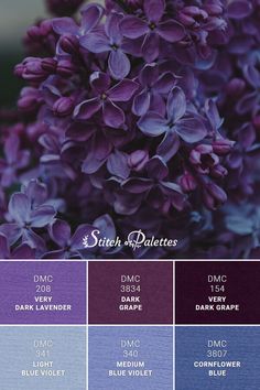 the color scheme for purple is shown in shades of blue, violet and lavenders