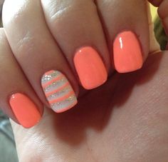 Cute Nail Colors, Colourful Nails, Summer Gel Nails, Coral Nails, Short Nail Designs, Beach Nails