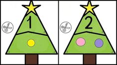 two christmas trees with numbers on them and one has the same star as the second