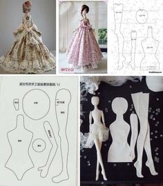 paper dolls are shown in different styles and sizes, including dresses with laces on them