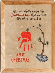 a christmas card with an image of a handprinted tree and the words merry christmas