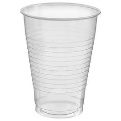 clear plastic cups are stacked on top of each other