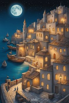 Exploring fantasy cityscapes by Bobilo_art. Join me on a surreal journey through AI-crafted landscapes inspired by iconic cities worldwide Scenery Illustration, Coastal Town, Next Holiday, Naive Art, Coastal Towns, Lviv, Beautiful Nature Pictures, Source Of Inspiration