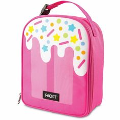 All-new, fun, this Freezable Playtime Lunch Box is perfectly sized for toddlers and school-aged kids. Easy to carry reinforced top handle with a buckle clip can attach to other bags, making it the perfect kids lunch box. Designed with PackIt's patented EcoFreeze™ technology: freezable gel built-into the walls of the lunch box. The smart design eliminates the need for separate ice packs or gel packs. It's freezable, it's reusable, and it actually cools for hours. Spacious cool interior is ideal t Playful Pink Lunch Box Gift, Playful Pink Lunch Box For Gift, Cute Pink Lunch Box For Back To School, Playful Pink Rectangular Lunch Bag, Playful Rectangular Lunch Bag For Back To School, Playful Rectangular Lunch Bag For Playtime, Playful Pink Lunch Bag For Back To School, Playful Pink Lunch Box For Daycare, Cute Lunch Box For End Of School Year