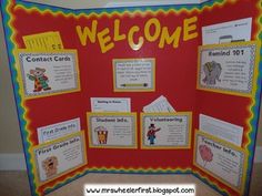 a bulletin board with pictures and words on it