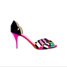 Giuseppe Zanotti Giuseppe Zanotti Multicolor Satin Patent Leather D'orsay Heel Size: Eur 40.5 | Us 10.5 Color: Black / Pink / Multicolor Materials: Patent Leather And Satin Exterior, Leather Lining And Sole Details: These Designer Shoes By Giuseppe Zanotti Feature Black And Pink Patent Leather Heel With A Multi-Color Striped Satin Strappy Vamp Over The Peep Toe. Slip-On Style With A 3.5" Heel Height. Made In Italy. Condition: Pre-Owned In Very Good Condition. Chic Pink Heels With Contrasting Heel Counter, Elegant Multicolor Heels With Heel Strap, Elegant Multicolor Evening Sandals, Chic Multicolor Heels With Branded Heel Counter, Elegant Multicolor Open Heel Heels, Patent Leather Heels, Black And Pink, Color Stripes, Giuseppe Zanotti