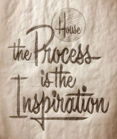 a piece of paper with some type of lettering on it that says the process is the inspiration