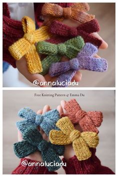 two pictures showing different types of knitted bows