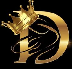 a golden crown on top of a black and gold letter d with the letter g in it