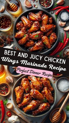 the best and juicy chicken wings marinade recipe for dinner or appetizing with hot sauces