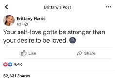 two tweets that say,'your self - love gota be stronger than your desired to be loved '