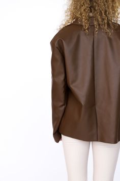 How can you say no to a leather blazer? This piece is a staple piece for the perfect capsule wardrobe. Brown, slightly oversized and leather? What’s not to love! Care: Hand wash cold, lay flat to dry. Material: 45% PU, 55% Cotton Spring Faux Leather Business Casual Jacket, Spring Faux Leather Jacket For Business Casual, Trendy Leather Jacket For Business Casual, Sleek Brown Leather Jacket For Fall, Fall Faux Leather Blazer For Work, Fall Faux Leather Blazer For Workwear, Fall Faux Leather Workwear Blazer, Fall Workwear Blazer In Faux Leather, Oversized Leather Jacket For Workwear In Spring