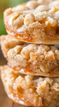 three apple pie cookies stacked on top of each other