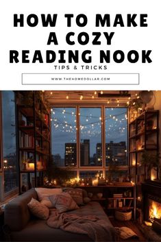 How to make a cozy reading nook Fireplace Reading Nook, Fireplace Reading, Nook Design, Reading Rooms, Basement Fireplace, Bean Bag Living Room, Small Basement, Modern Bookshelf