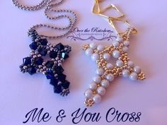 two star brooches with pearls on them and the words me & you cross