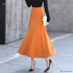 Orcajump - Ladies Midi Skirt with Elegant Flared Design and Intricate Patterns Chic Stretch Orange Skirt, Stretch Orange Lined Skirt, Orange Stretch Lined Skirt, Fitted Orange Pleated Skirt, Elegant Fitted Orange Bottoms, Orange Workwear Skirt With Lining, Orange Lined Skirt For Workwear, Fitted Orange Midi Skirt, Fitted Orange Maxi Skirt