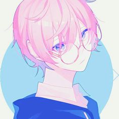 an anime character with pink hair and glasses