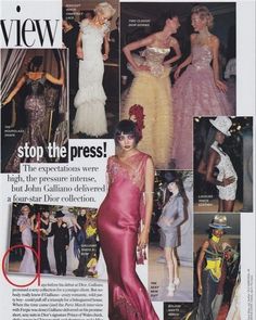 the front page of a magazine with pictures of women in gowns and dresses on it